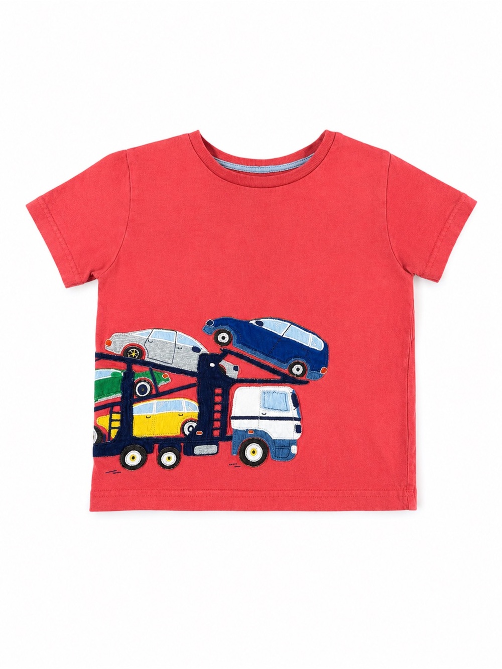 Mini Boden Car Transporter Graphic Tee | Size 3–4Y | Red Appliqué Shirt